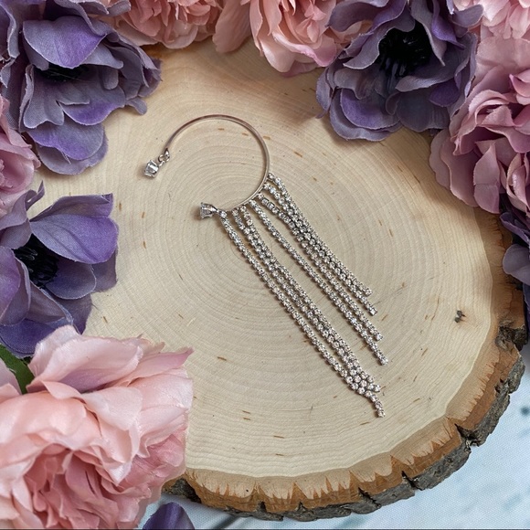 Glam Crystal Tassel Left Ear Cuff Clip Earring - Picture 7 of 16